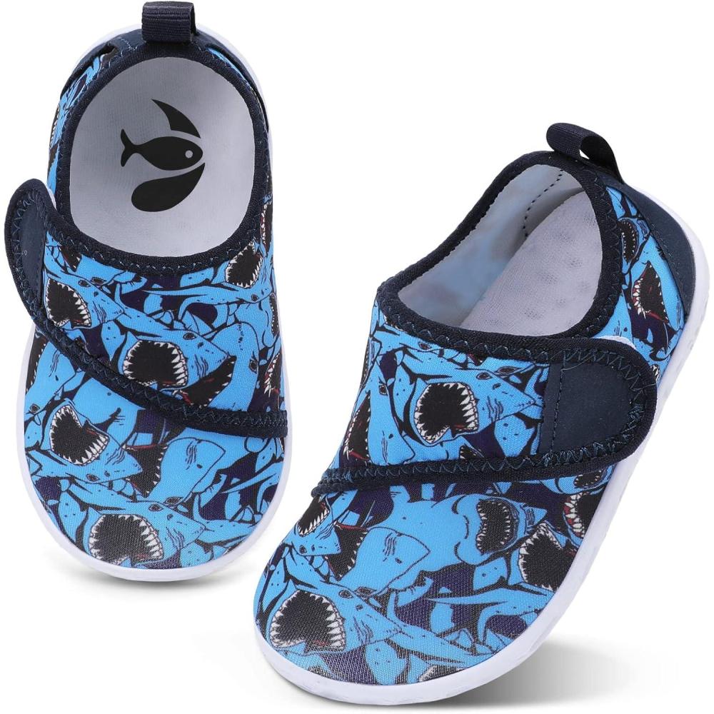 shopUAL Toddler Water Shoes Girls Boys Barefoot Aqua Socks Kids Cute Quick Dry Non-Slip Swim Shoes for Beach Pool Surf(Dark Blue Shark)