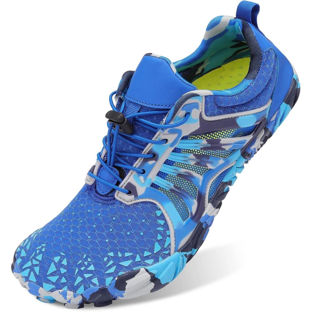 Scurtain Unisex Mens Womens Athletic Hiking Water Shoes Quick Dry Barefoot Aqua Shoes Swim Shoes Beach Shoes with Drainage(Blue)