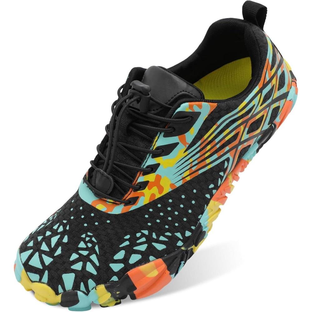 Scurtain Unisex Mens Womens Athletic Hiking Water Shoes Quick Dry Barefoot Aqua Shoes Swim Shoes Beach Shoes with Drainage(Orange/Fusion)