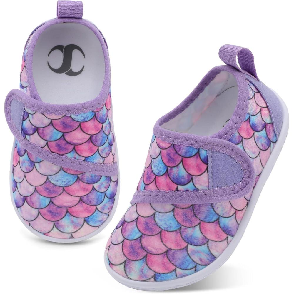 shopUAL Toddler Water Shoes Girls Boys Barefoot Aqua Socks Kids Cute Quick Dry Non-Slip Swim Shoes for Beach Pool Surf(Purple Ripple)