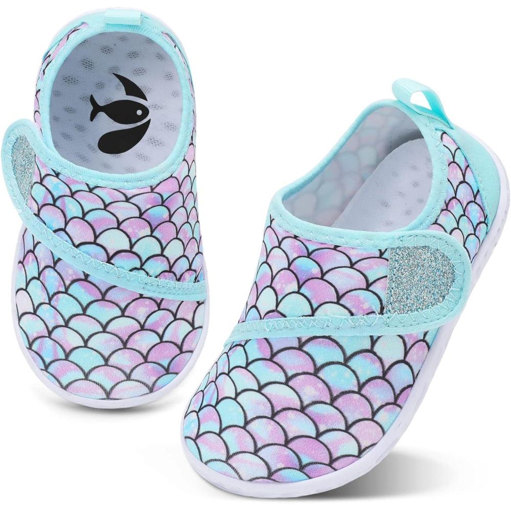 shopUAL Toddler Water Shoes Girls Boys Barefoot Aqua Socks Kids Cute Quick Dry Non-Slip Swim Shoes for Beach Pool Surf(Green Scale)