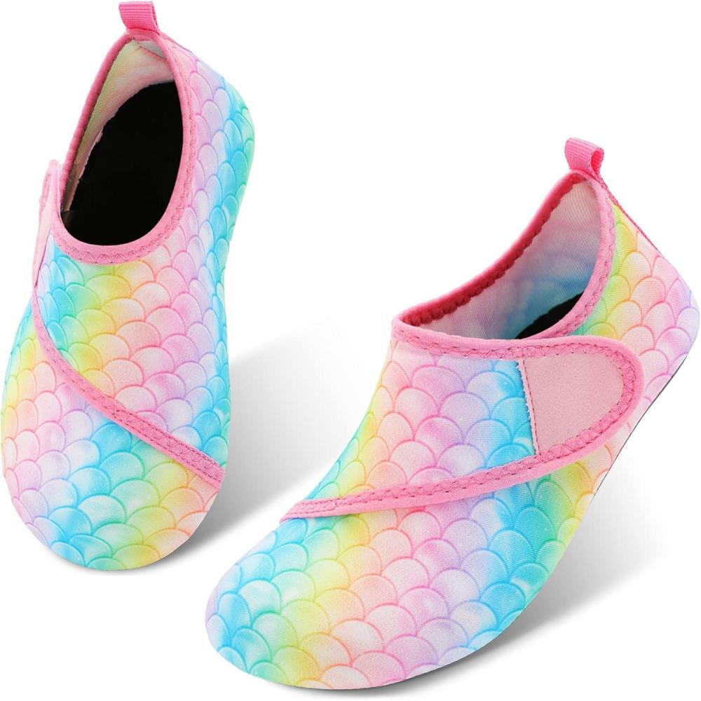 Scurtain Kids Toddler Water Shoes Barefoot Quick-Dry Aqua Socks for Boys Girls Baby with Non-Slip Rubber Sole(Colorful)