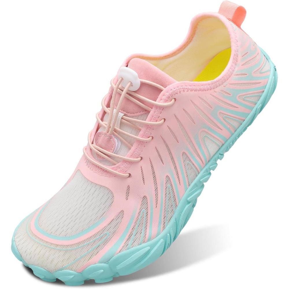 Scurtain Unisex Mens Womens Athletic Hiking Water Shoes Quick Dry Barefoot Aqua Shoes Swim Shoes Beach Shoes with Drainage(Rose Pink)