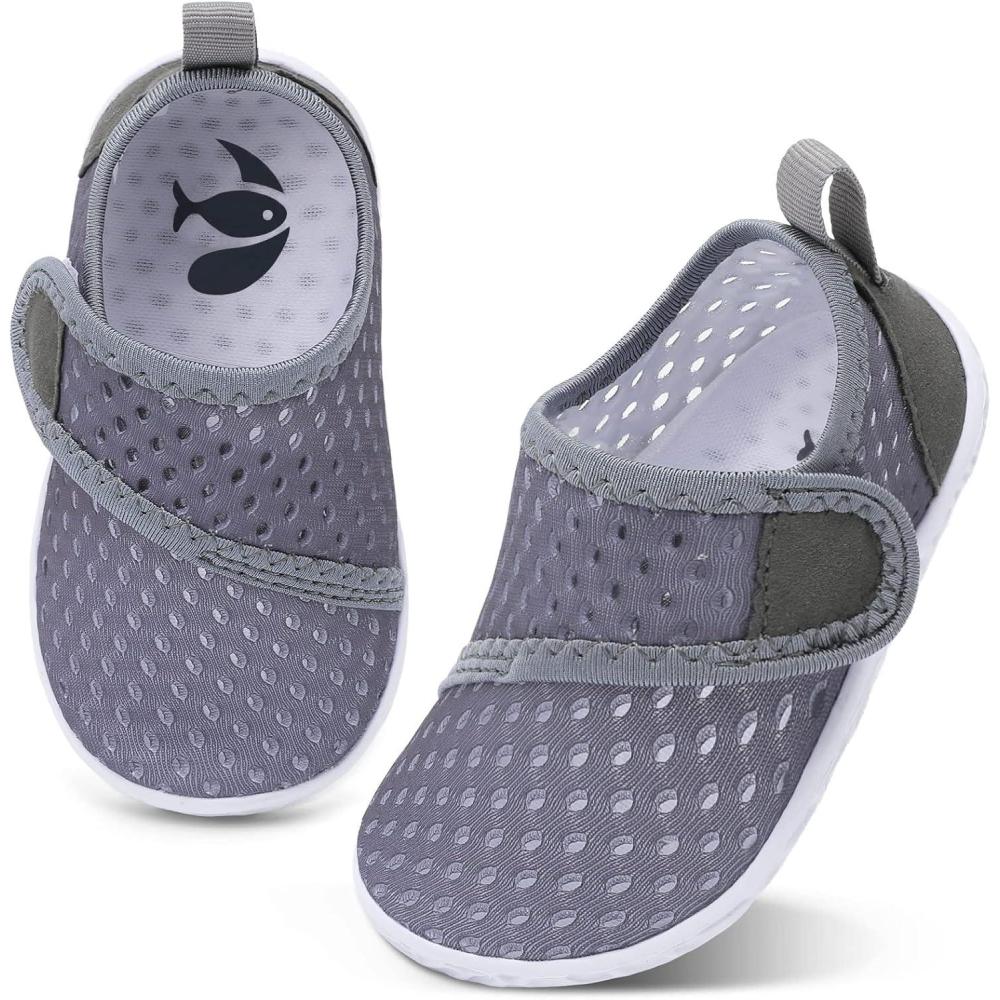 shopUAL Toddler Water Shoes Girls Boys Barefoot Aqua Socks Kids Cute Quick Dry Non-Slip Swim Shoes for Beach Pool Surf(Grey)