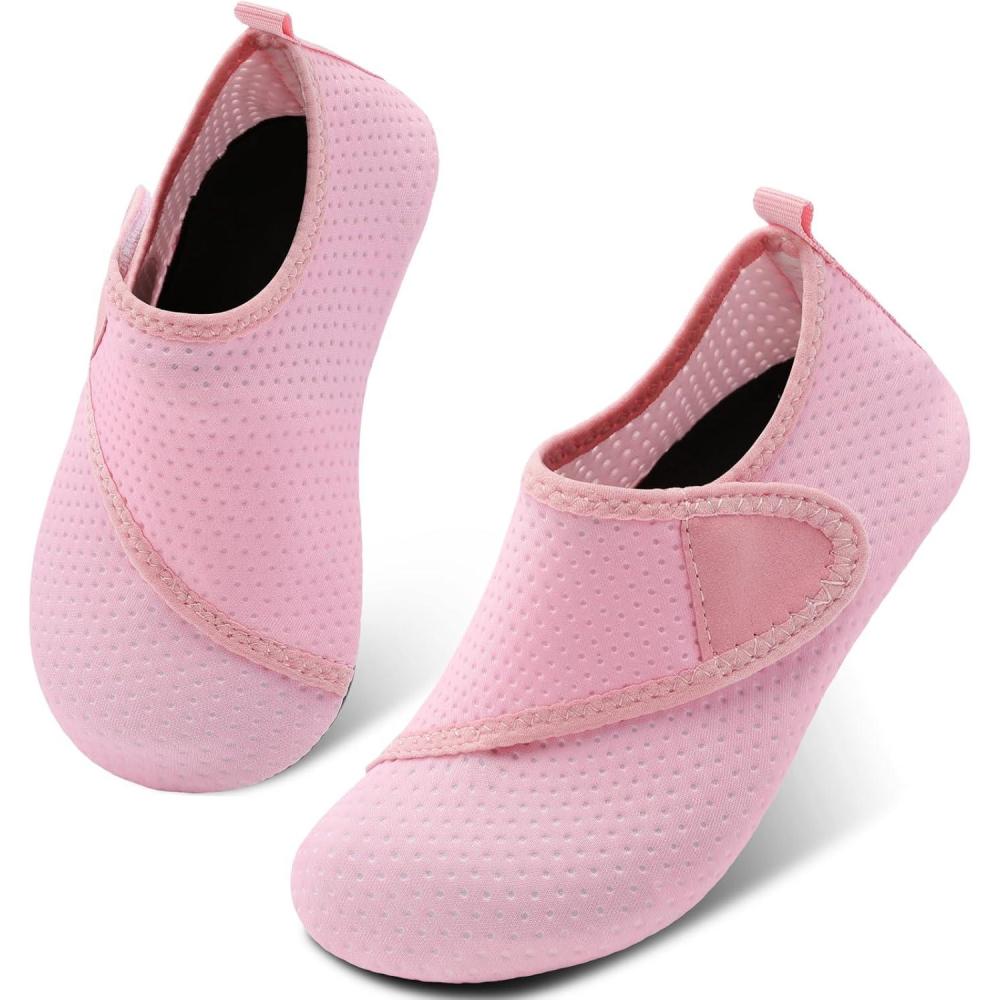 Scurtain Kids Toddler Water Shoes Barefoot Quick-Dry Aqua Socks for Boys Girls Baby with Non-Slip Rubber Sole(All Pink)