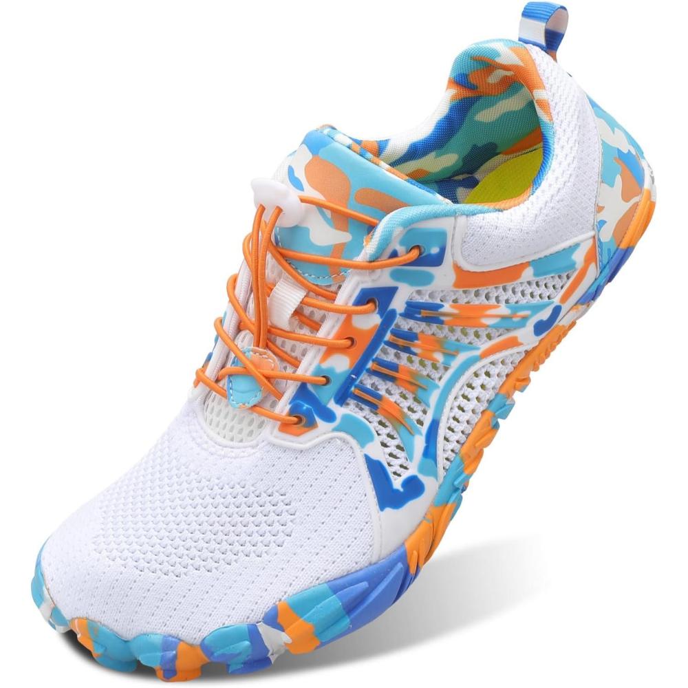 Scurtain Unisex Mens Womens Athletic Hiking Water Shoes Quick Dry Barefoot Aqua Shoes Swim Shoes Beach Shoes with Drainage(White/Fusion)