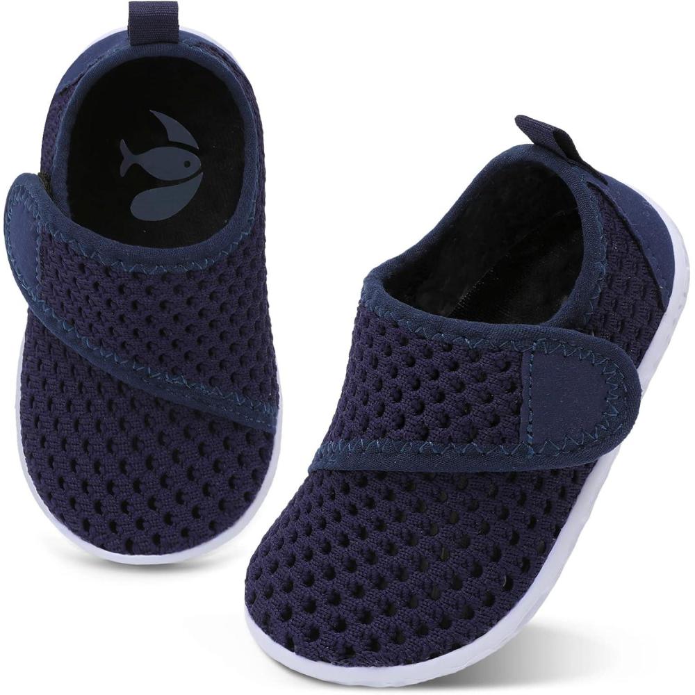 shopUAL Toddler Water Shoes Girls Boys Barefoot Aqua Socks Kids Cute Quick Dry Non-Slip Swim Shoes for Beach Pool Surf(Dark Blue)