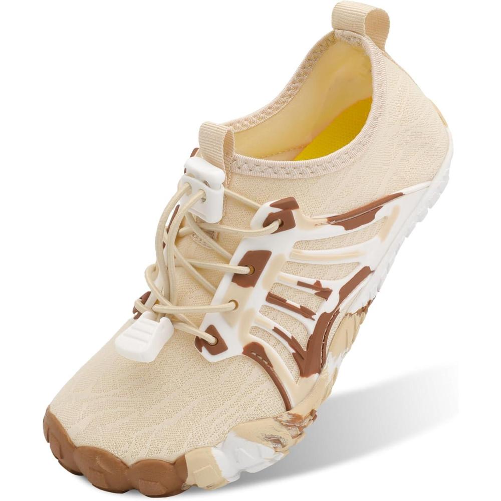 Scurtain Water Shoes for Kids Boys Girls Quick Dry Aqua Shoes Barefoot Beach Sports Swim Pool for Little Big Kid with Drainage(Beige/Fusion)