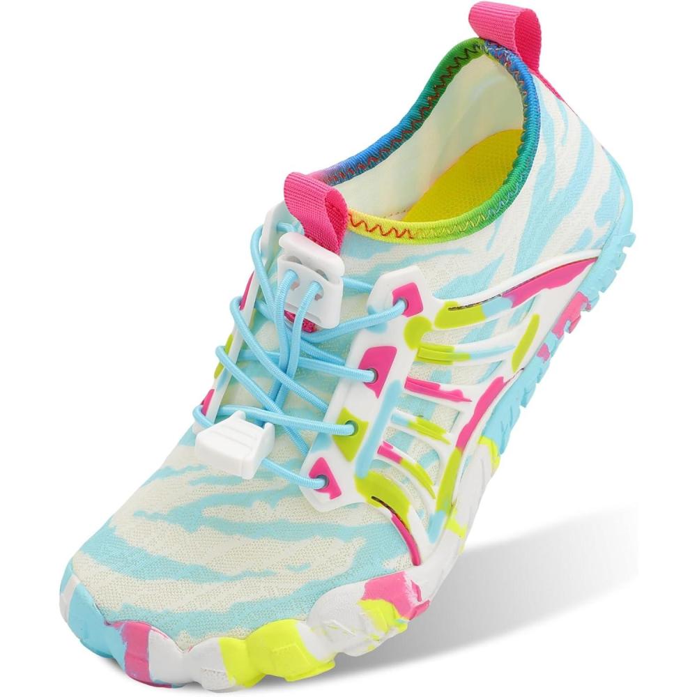 Scurtain Water Shoes for Kids Boys Girls Quick Dry Aqua Shoes Barefoot Beach Sports Swim Pool for Little Big Kid with Drainage(Pink/Fusion)