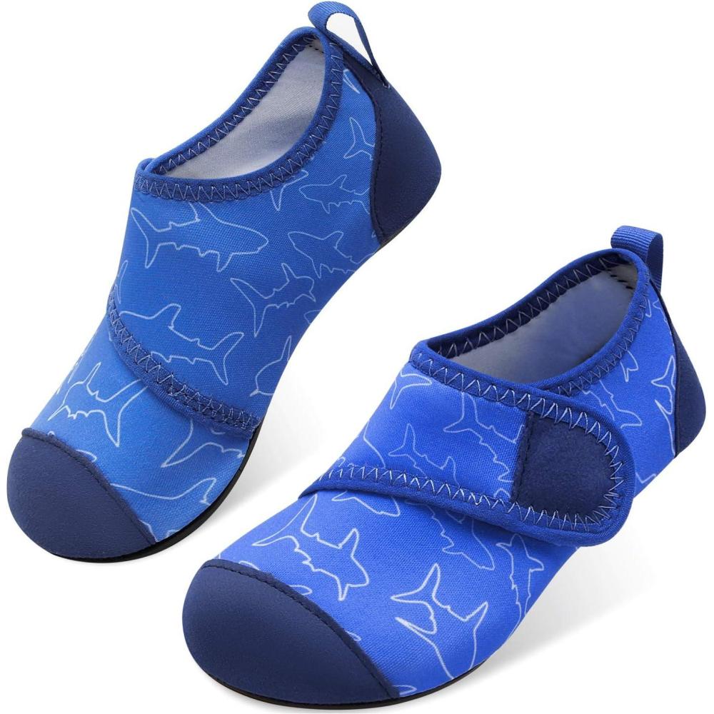 Scurtain Kids Toddler Water Shoes Barefoot Quick-Dry Aqua Socks for Boys Girls Baby with Non-Slip Rubber Sole(Navy/Shark)