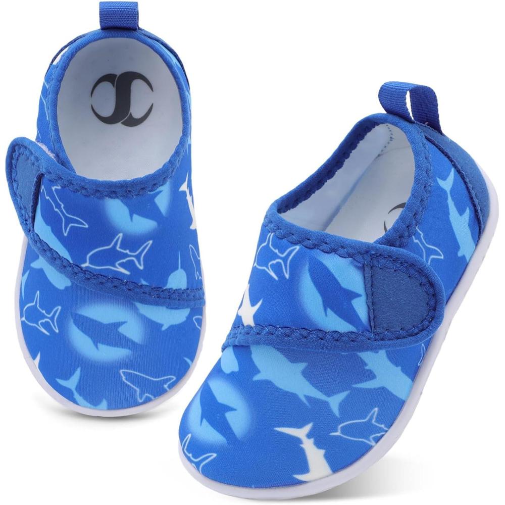 shopUAL Toddler Water Shoes Girls Boys Barefoot Aqua Socks Kids Cute Quick Dry Non-Slip Swim Shoes for Beach Pool Surf(Dblue Shark)