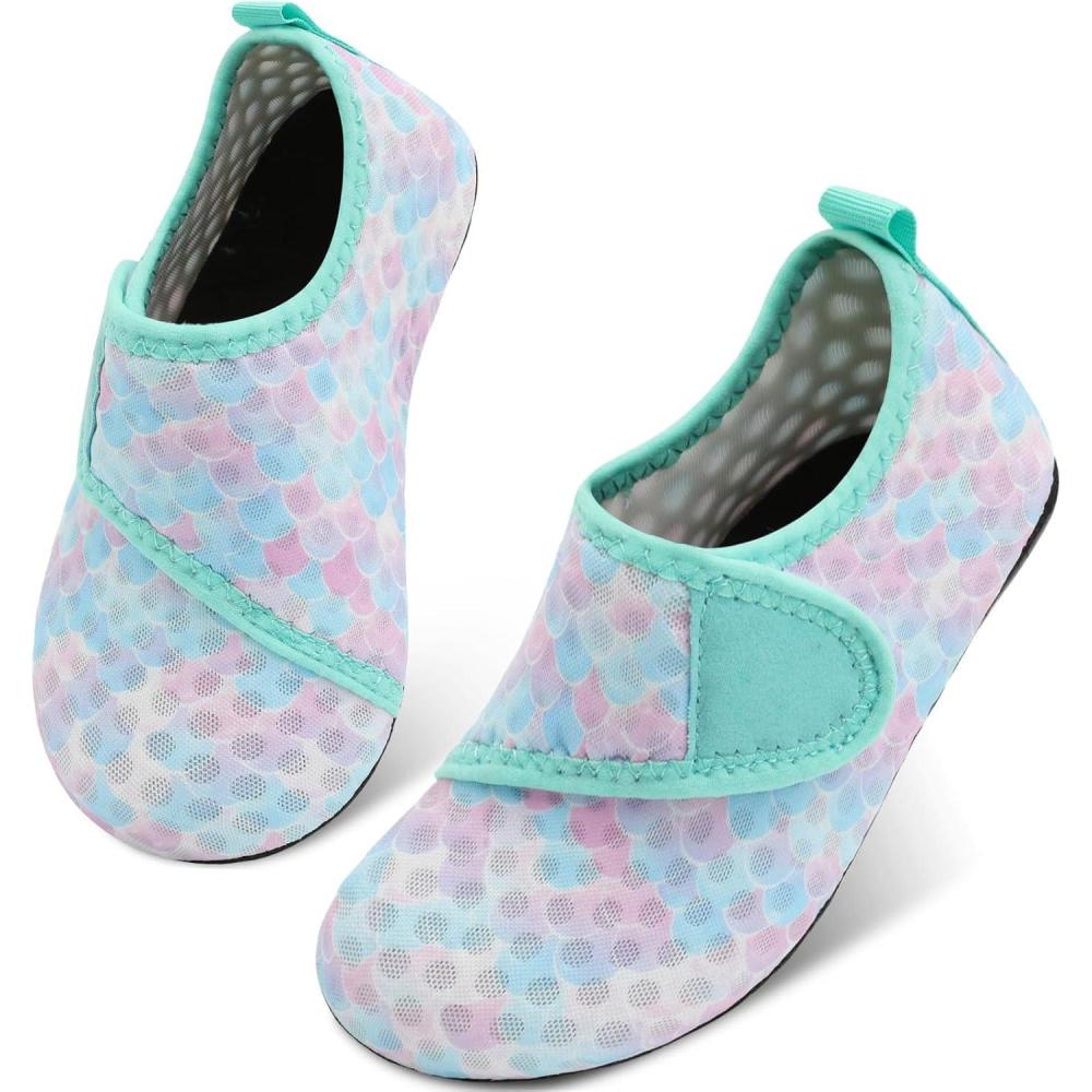 Scurtain Kids Toddler Water Shoes Barefoot Quick-Dry Aqua Socks for Boys Girls Baby with Non-Slip Rubber Sole(Blue/Hybrid)