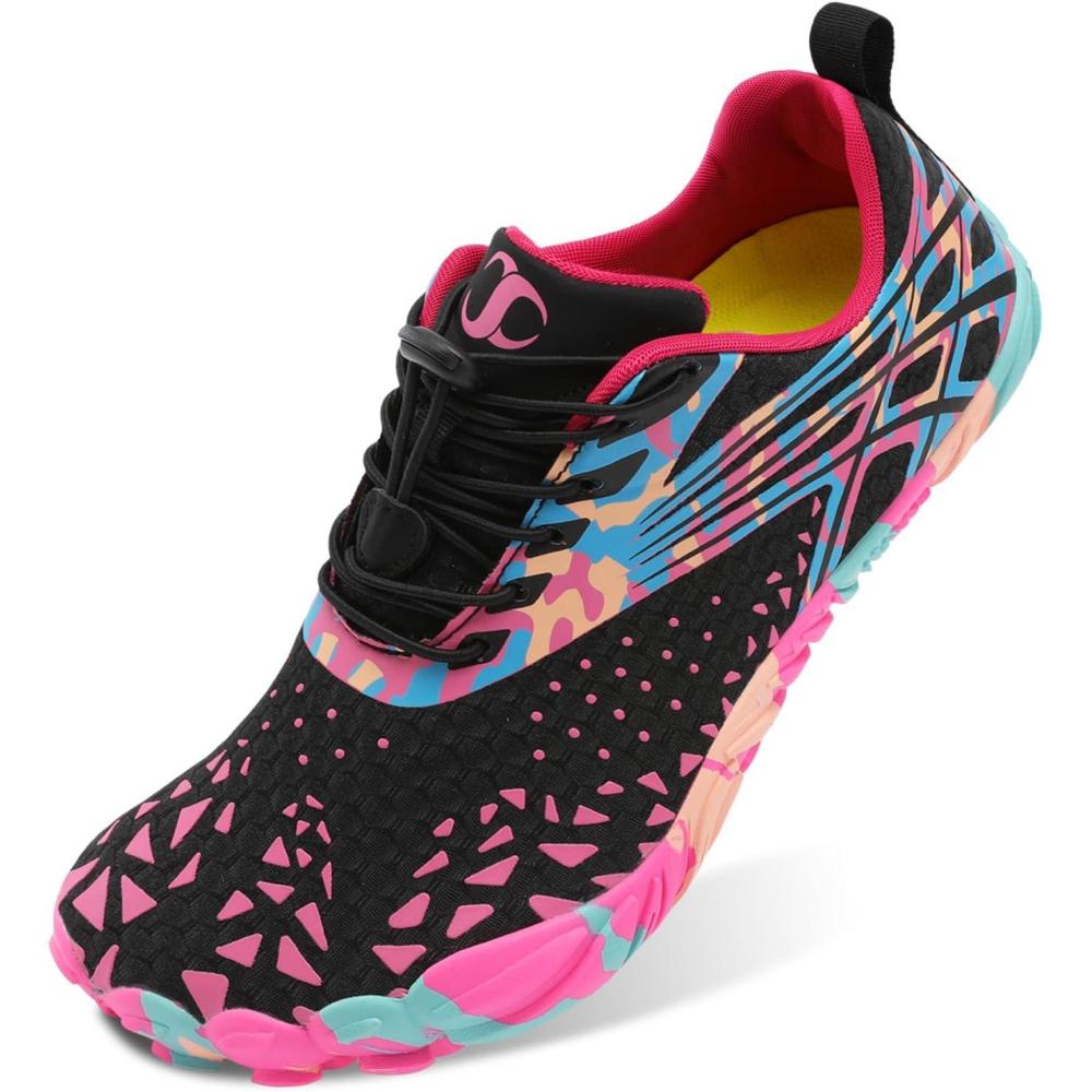 Scurtain Unisex Mens Womens Athletic Hiking Water Shoes Quick Dry Barefoot Aqua Shoes Swim Shoes Beach Shoes with Drainage(Pink/Black)