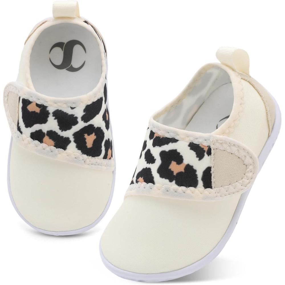 shopUAL Toddler Water Shoes Girls Boys Barefoot Aqua Socks Kids Cute Quick Dry Non-Slip Swim Shoes for Beach Pool Surf(Beige Leopard)