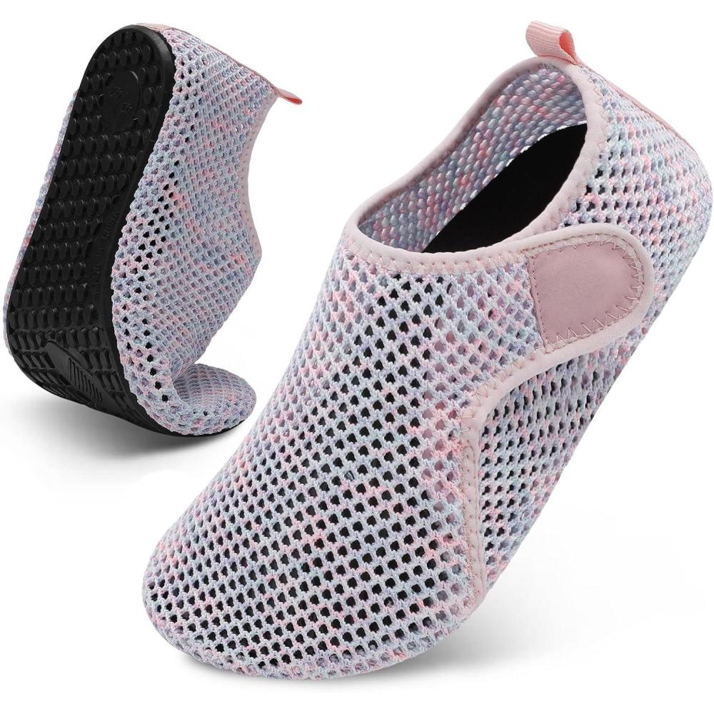 Scurtain Barefoot Water Shoes for Women Men Beach Swim Aqua Socks Summer Quick-Dry Sandals Slippers(Mesh Whitepink)
