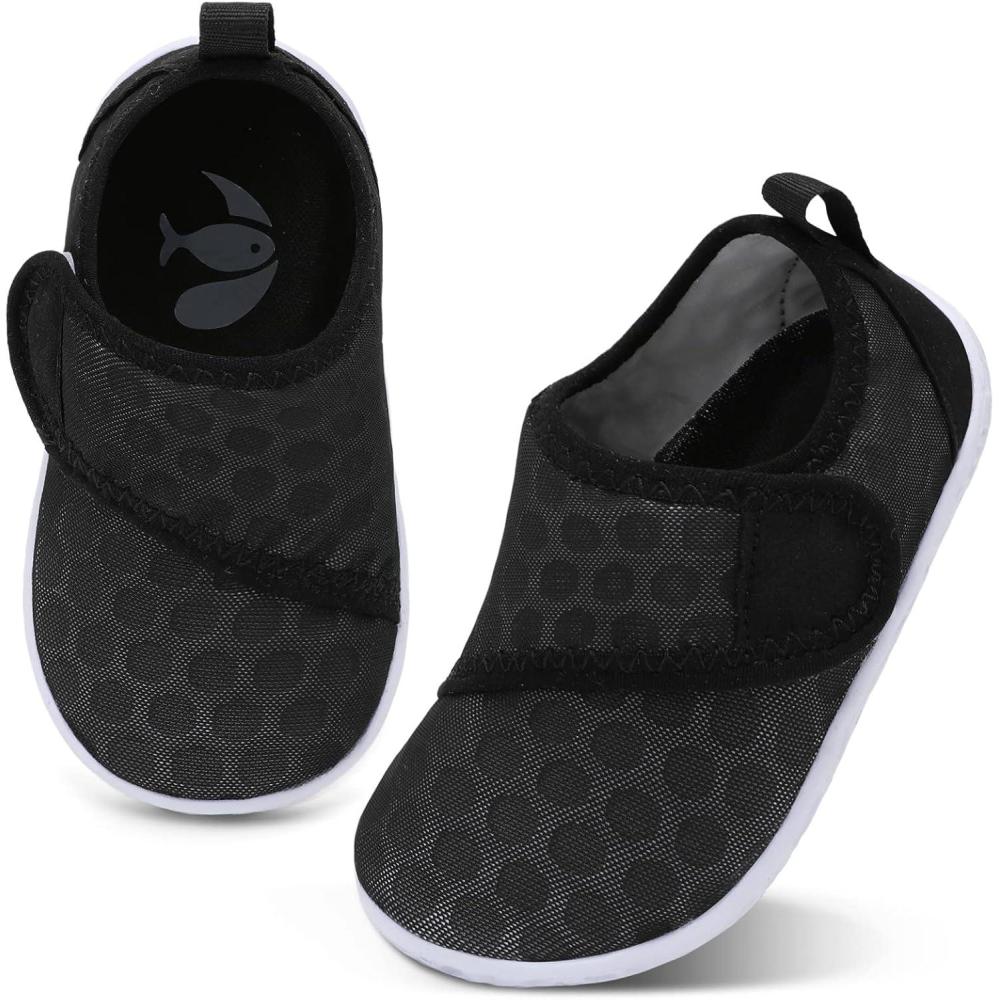 shopUAL Toddler Water Shoes Girls Boys Barefoot Aqua Socks Kids Cute Quick Dry Non-Slip Swim Shoes for Beach Pool Surf(Black)