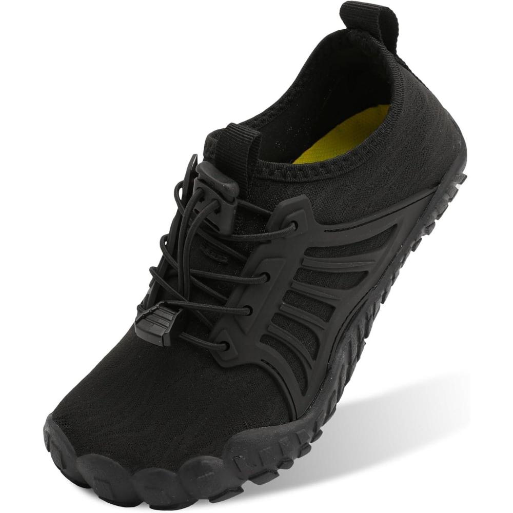 Scurtain Water Shoes for Kids Boys Girls Quick Dry Aqua Shoes Barefoot Beach Sports Swim Pool for Little Big Kid with Drainage(Black)