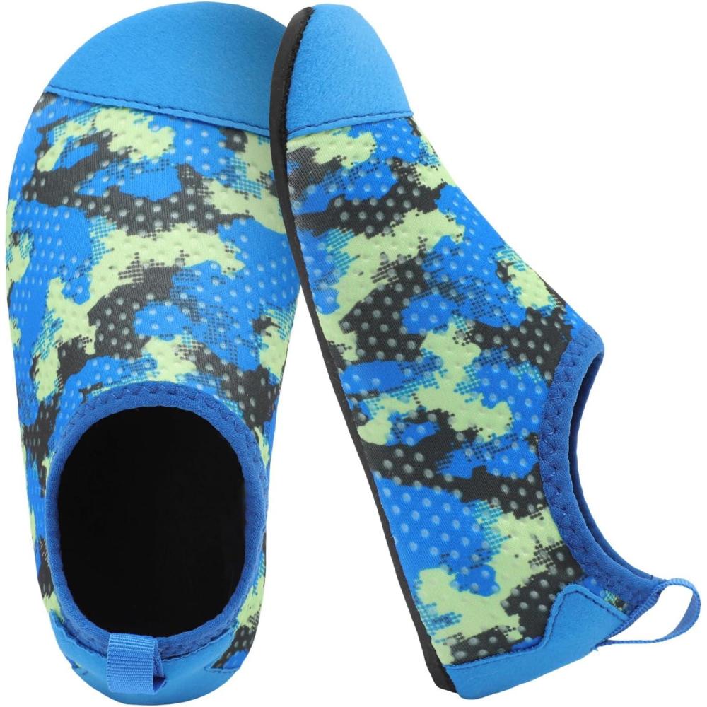 Scurtain Kids Toddler Water Shoes Barefoot Quick-Dry Aqua Socks for Boys Girls Baby with Non-Slip Rubber Sole(Camou Blue)