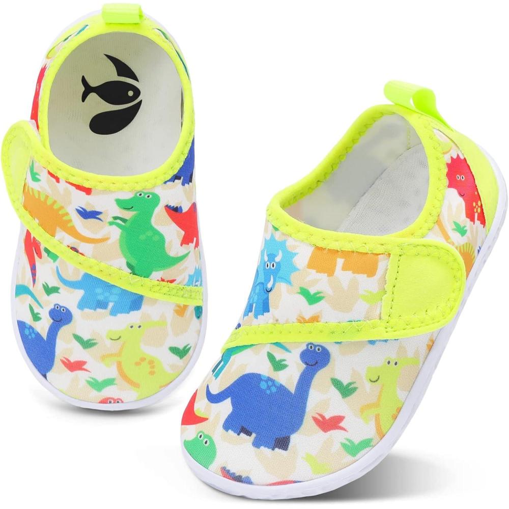 shopUAL Toddler Water Shoes Girls Boys Barefoot Aqua Socks Kids Cute Quick Dry Non-Slip Swim Shoes for Beach Pool Surf(Yellow Dinosaur)