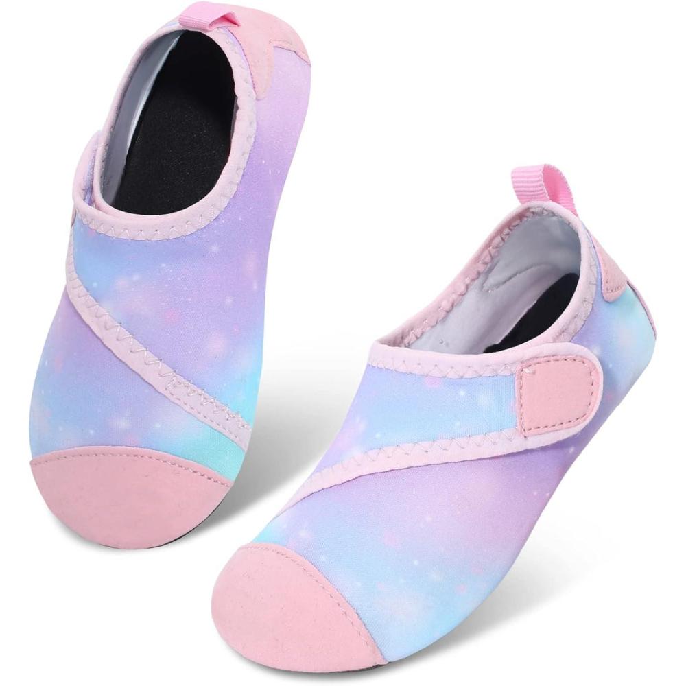 Scurtain Kids Toddler Water Shoes Barefoot Quick-Dry Aqua Socks for Boys Girls Baby with Non-Slip Rubber Sole(Easy Ltpink)