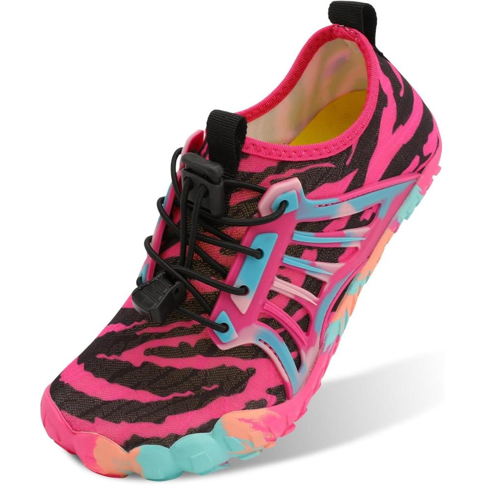 Scurtain Water Shoes for Kids Boys Girls Quick Dry Aqua Shoes Barefoot Beach Sports Swim Pool for Little Big Kid with Drainage(Pink/Black)