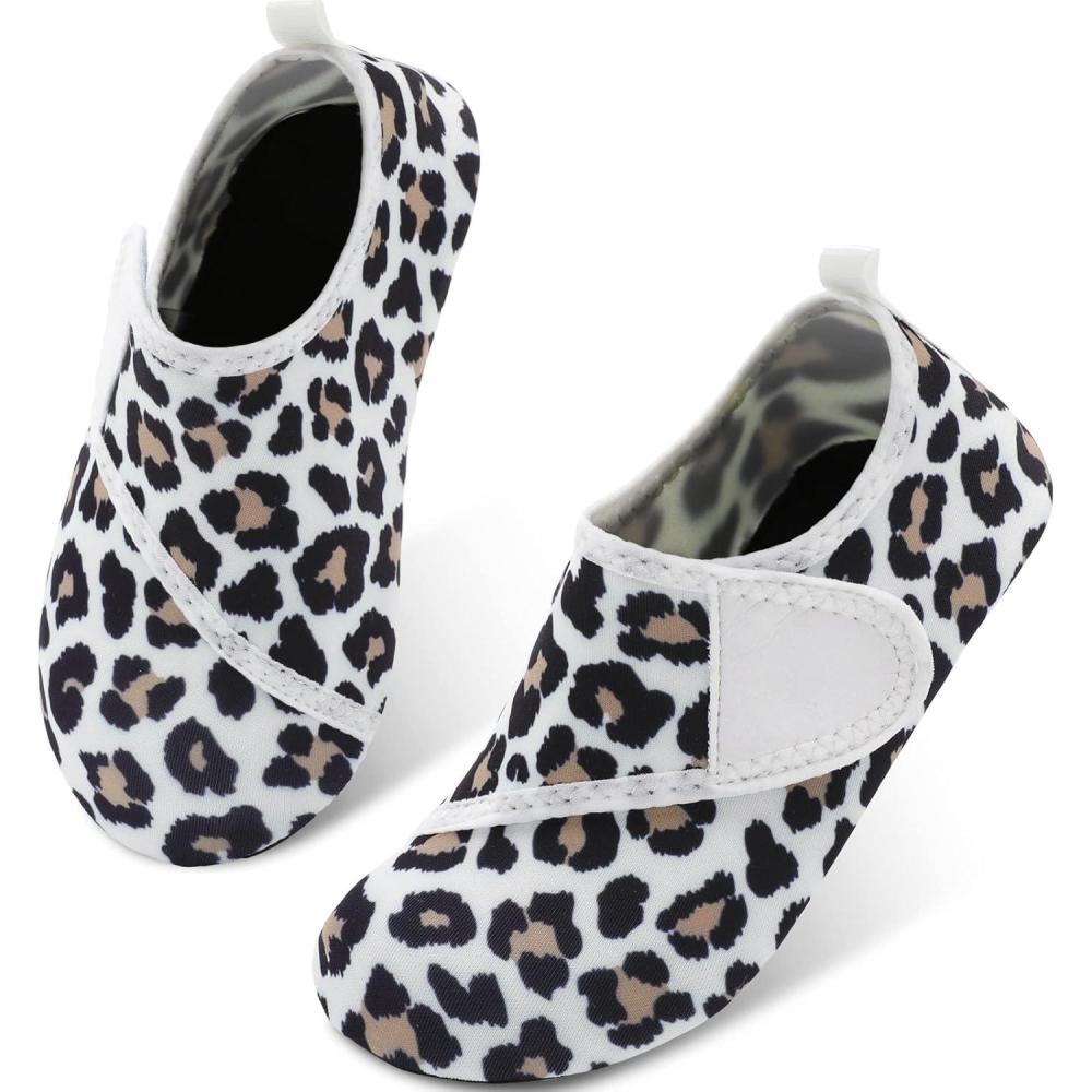 Scurtain Kids Toddler Water Shoes Barefoot Quick-Dry Aqua Socks for Boys Girls Baby with Non-Slip Rubber Sole(Leopard)