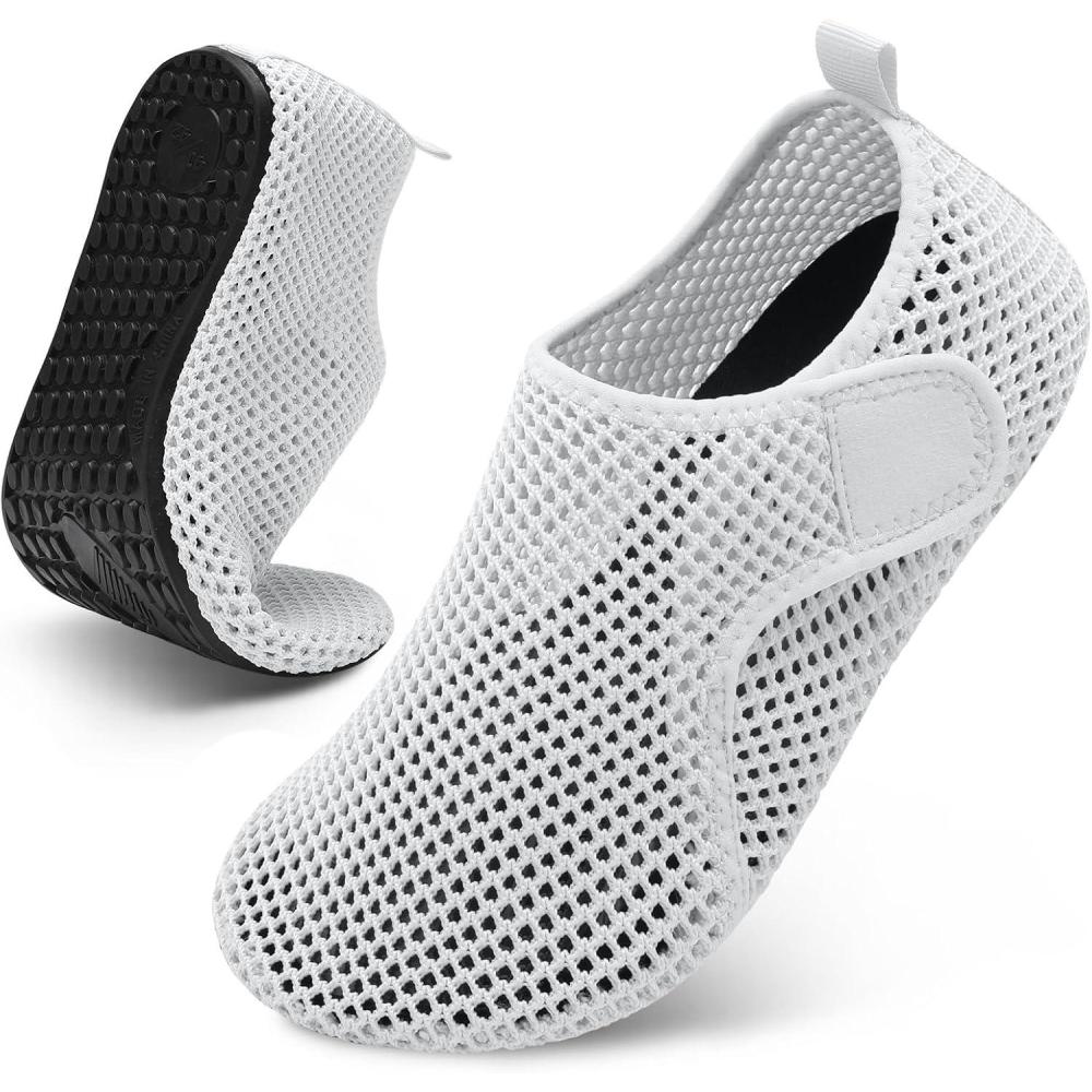 Scurtain Barefoot Water Shoes for Women Men Beach Swim Aqua Socks Summer Quick-Dry Sandals Slippers(A-meshwhite)