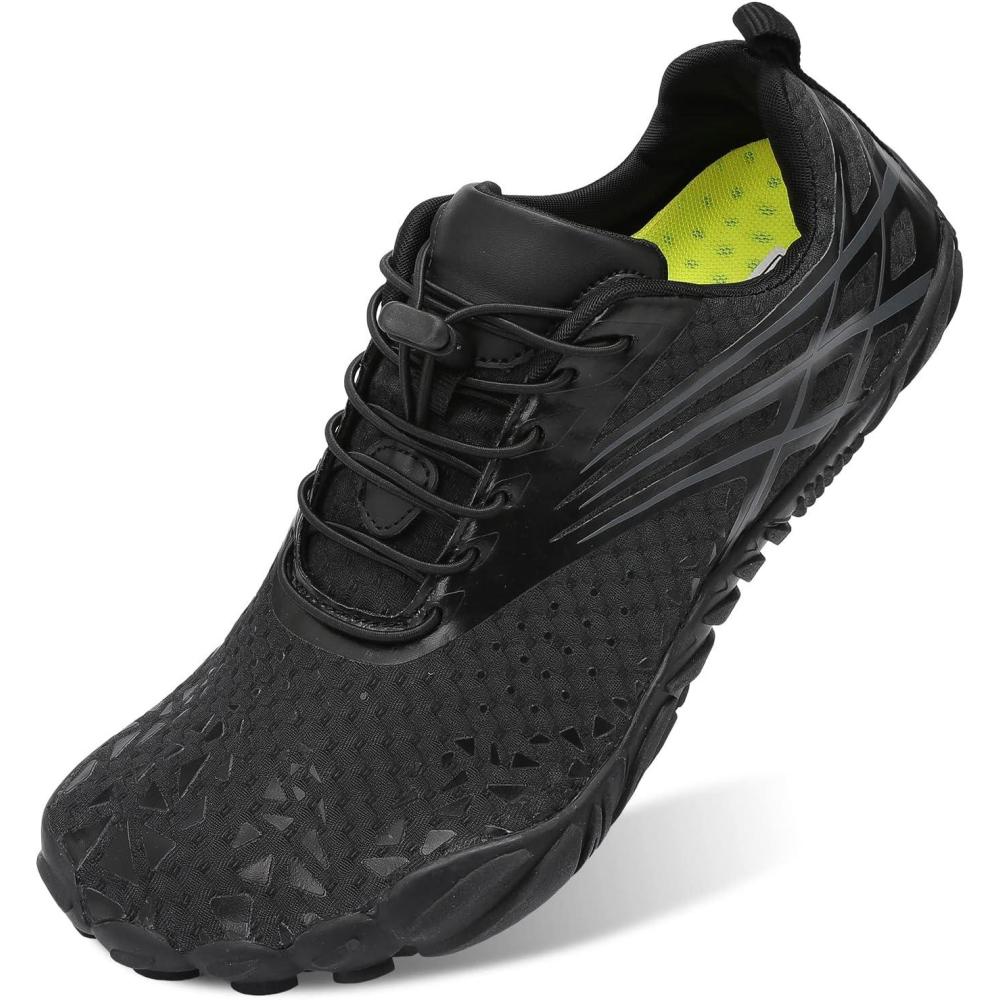 Scurtain Unisex Mens Womens Athletic Hiking Water Shoes Quick Dry Barefoot Aqua Shoes Swim Shoes Beach Shoes with Drainage(Solid Black)