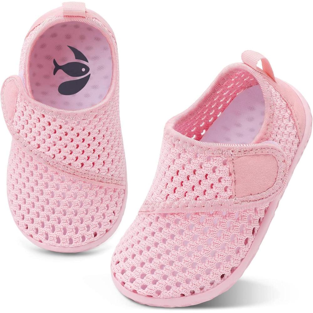 shopUAL Toddler Water Shoes Girls Boys Barefoot Aqua Socks Kids Cute Quick Dry Non-Slip Swim Shoes for Beach Pool Surf(Pink)