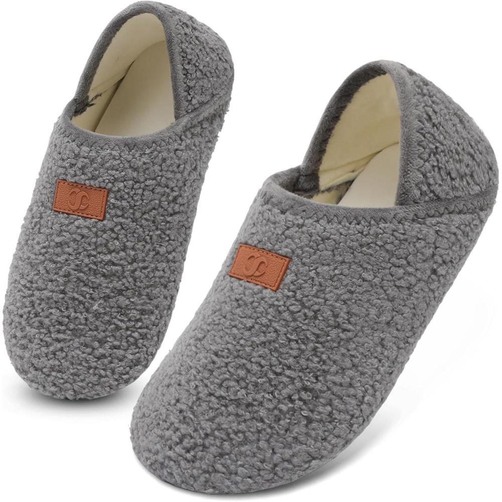 Scurtain House Slippers for Women Men Indoor Barefoot Slippers Socks Comfy Slip on House Shoes Cozy Furry Lightweight Non-Slip for Bedroom Travel Yoga(Dark Grey)