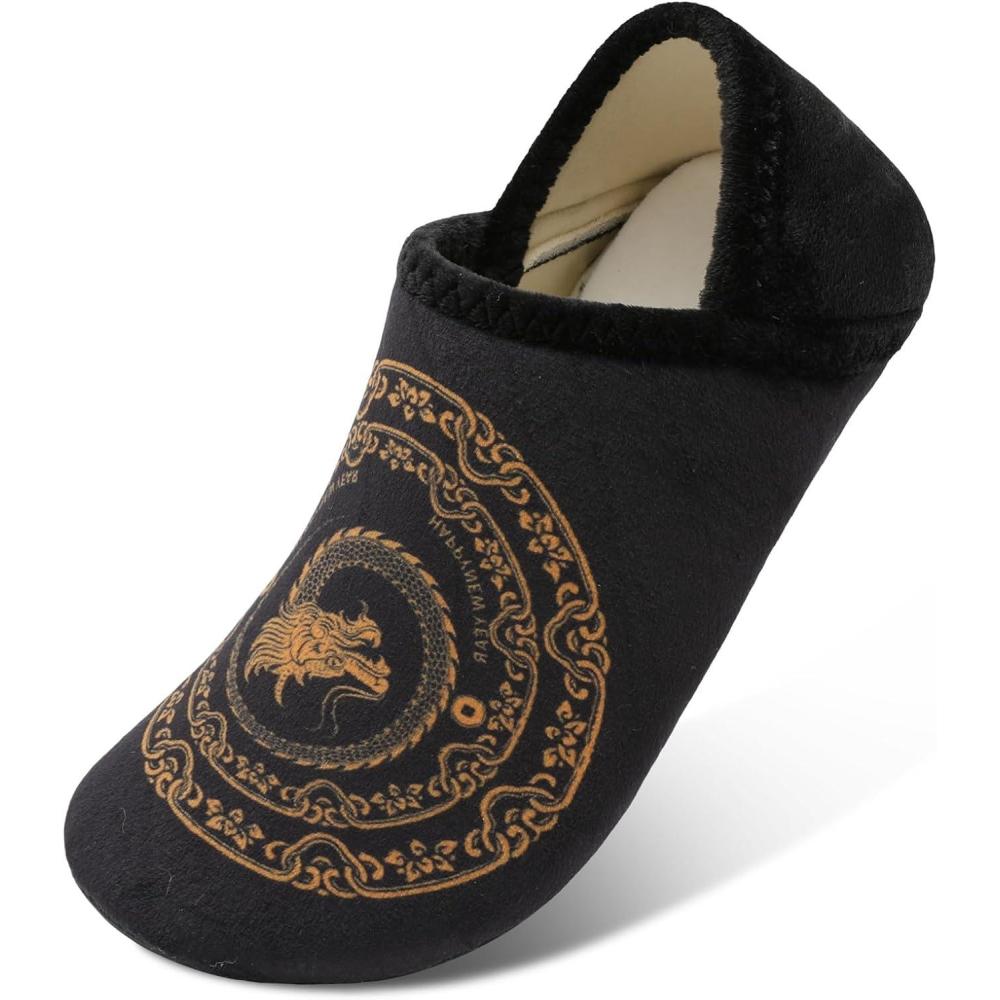 Scurtain Unisex Adults Rubber Sole Slippers(Black/Loong)