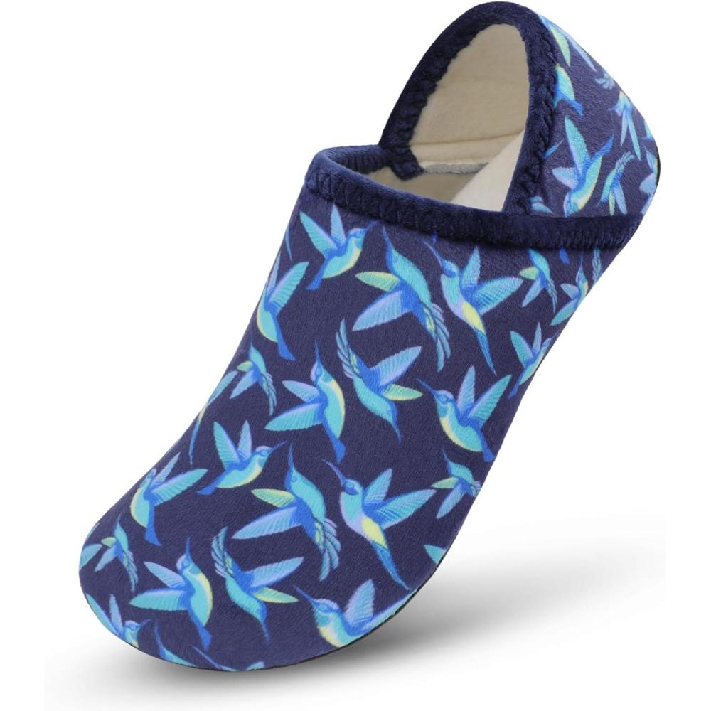 Scurtain House Slippers for Women Men Indoor Barefoot Slippers Socks Comfy Slip on House Shoes Cozy Furry Lightweight Non-Slip for Bedroom Travel Yoga(Blue Bird)