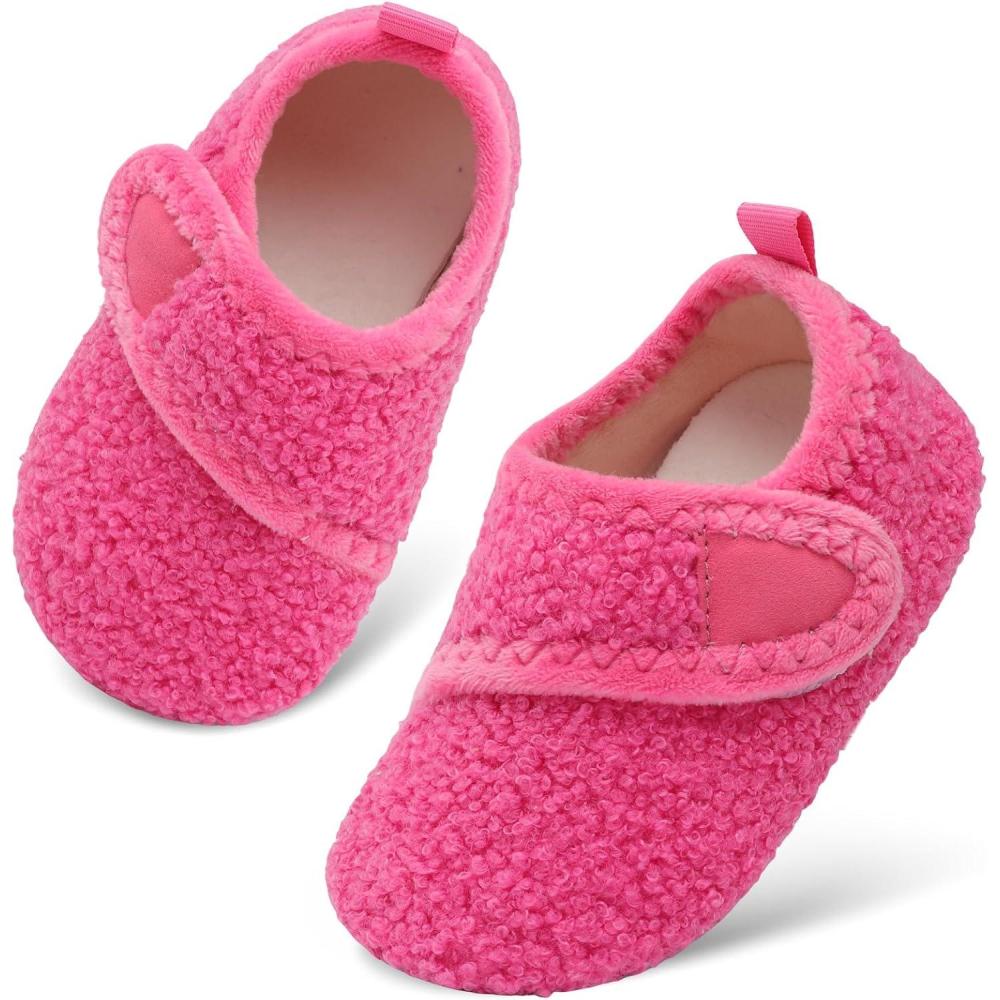 Scurtain Toddler Warm Winter House Slippers Baby Boys Girls Indoor Home Slippers Cozy Lightweight Non-Slip Shoes For Infant Kids Plush Linned(Rose Red)