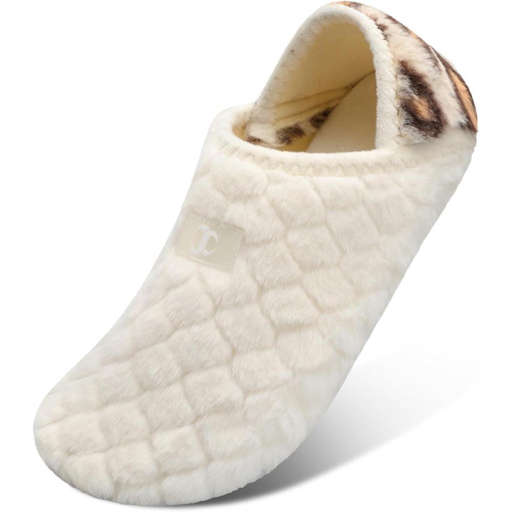 Scurtain Unisex Adults Rubber Sole Slippers(White/Leopard)