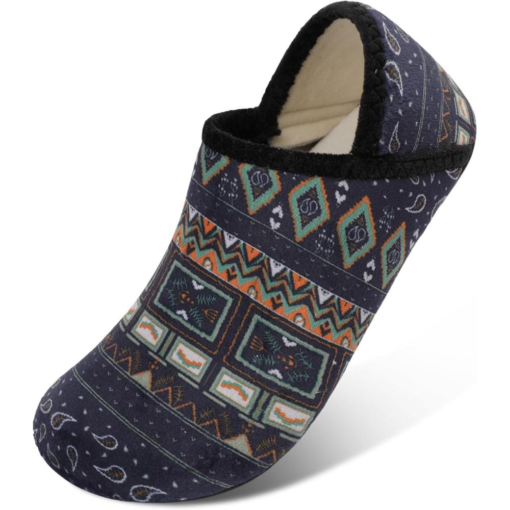 Scurtain Unisex Adults Rubber Sole Slippers(Black/Boho)