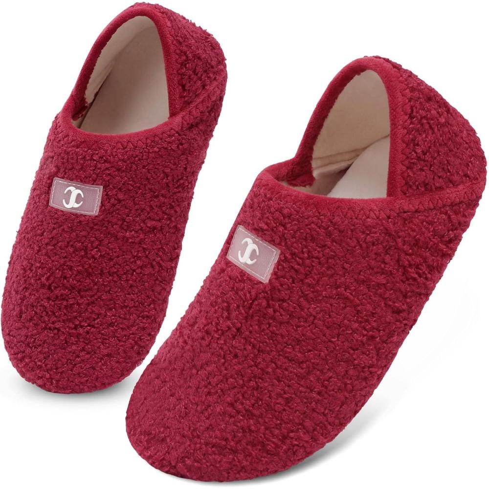 Scurtain House Slippers for Women Men Indoor Barefoot Slippers Socks Comfy Slip on House Shoes Cozy Furry Lightweight Non-Slip for Bedroom Travel Yoga(Red)
