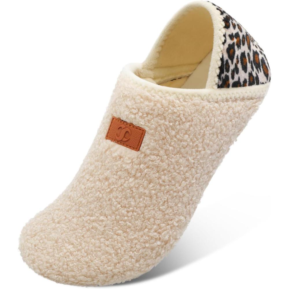 Scurtain Unisex Adults Rubber Sole Slippers(A Beige/Leopard)