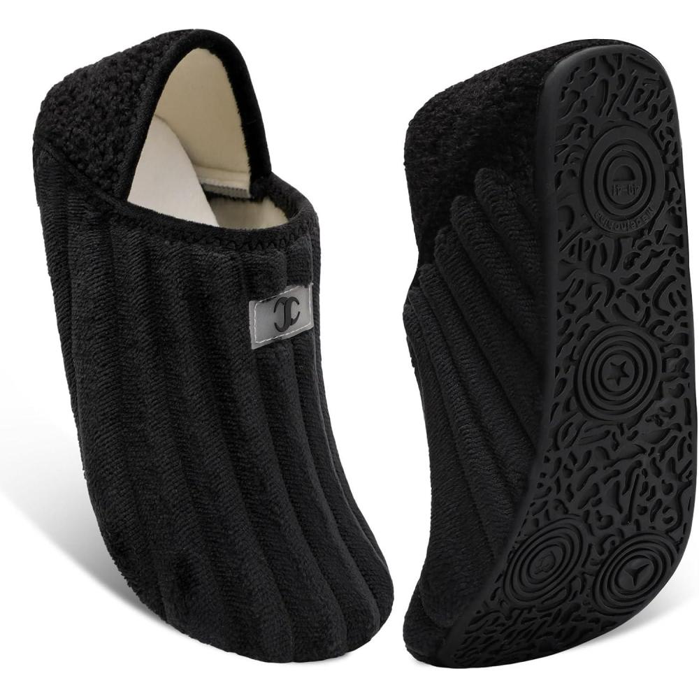 Scurtain House Slippers for Women Men Indoor Barefoot Slippers Socks Comfy Slip on House Shoes Cozy Furry Lightweight Non-Slip for Bedroom Travel Yoga(Black Stripe)