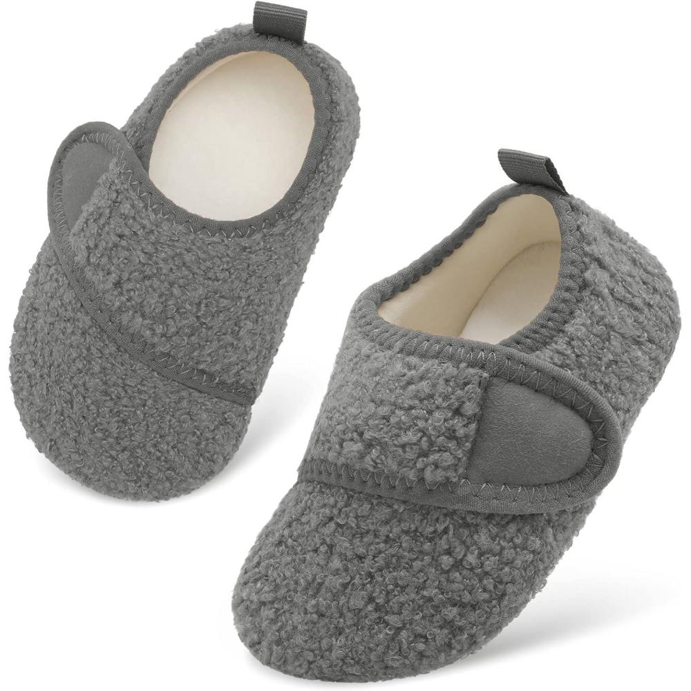 Scurtain Toddler Warm Winter House Slippers Baby Boys Girls Indoor Home Slippers Cozy Lightweight Non-Slip Shoes For Infant Kids Plush Linned(Plushgrey)