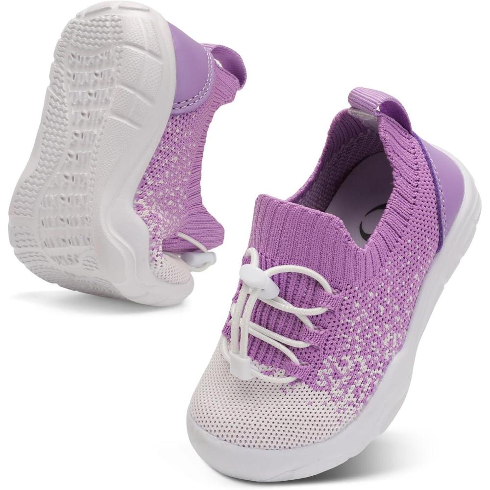 Scurtain Toddler Shoes Boys Girls Tennis Shoes Kids Barefoot Shoes Slip on Sneakers Breathable Walking Running Shoes(Purple White)