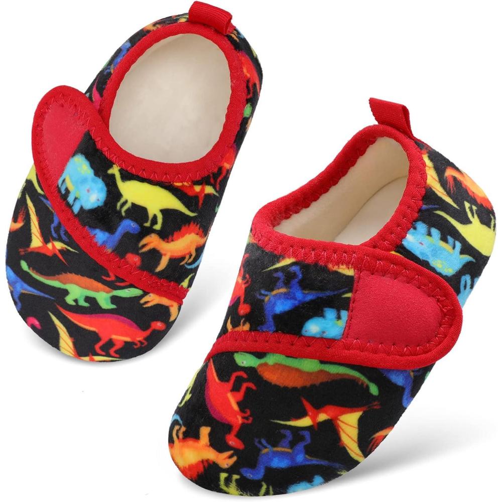 Scurtain Toddler Warm Winter House Slippers Baby Boys Girls Indoor Home Slippers Cozy Lightweight Non-Slip Shoes For Infant Kids Plush Linned(Red Dinosaur)