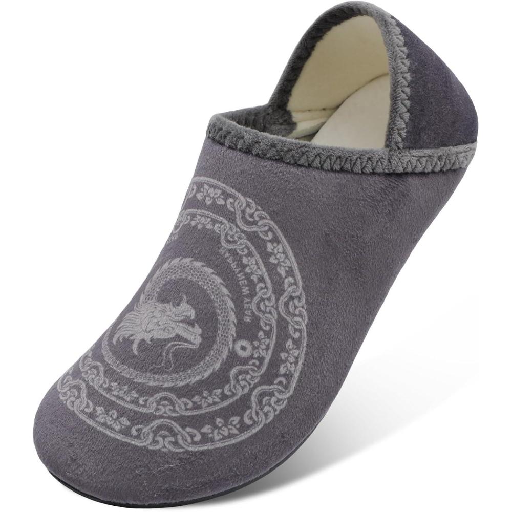 Scurtain Unisex Adults Rubber Sole Slippers(Grey/Dragon)