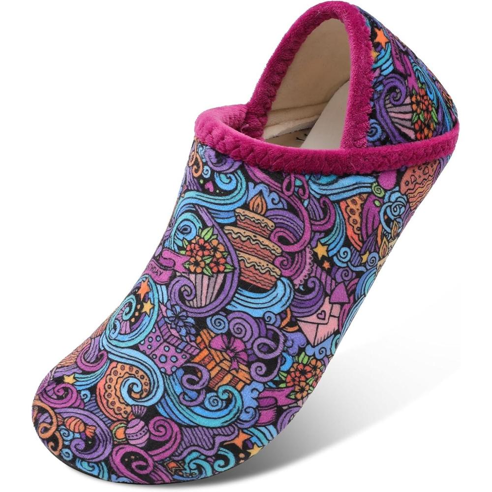 Scurtain Unisex Adults Rubber Sole Slippers(Purple/Boho)
