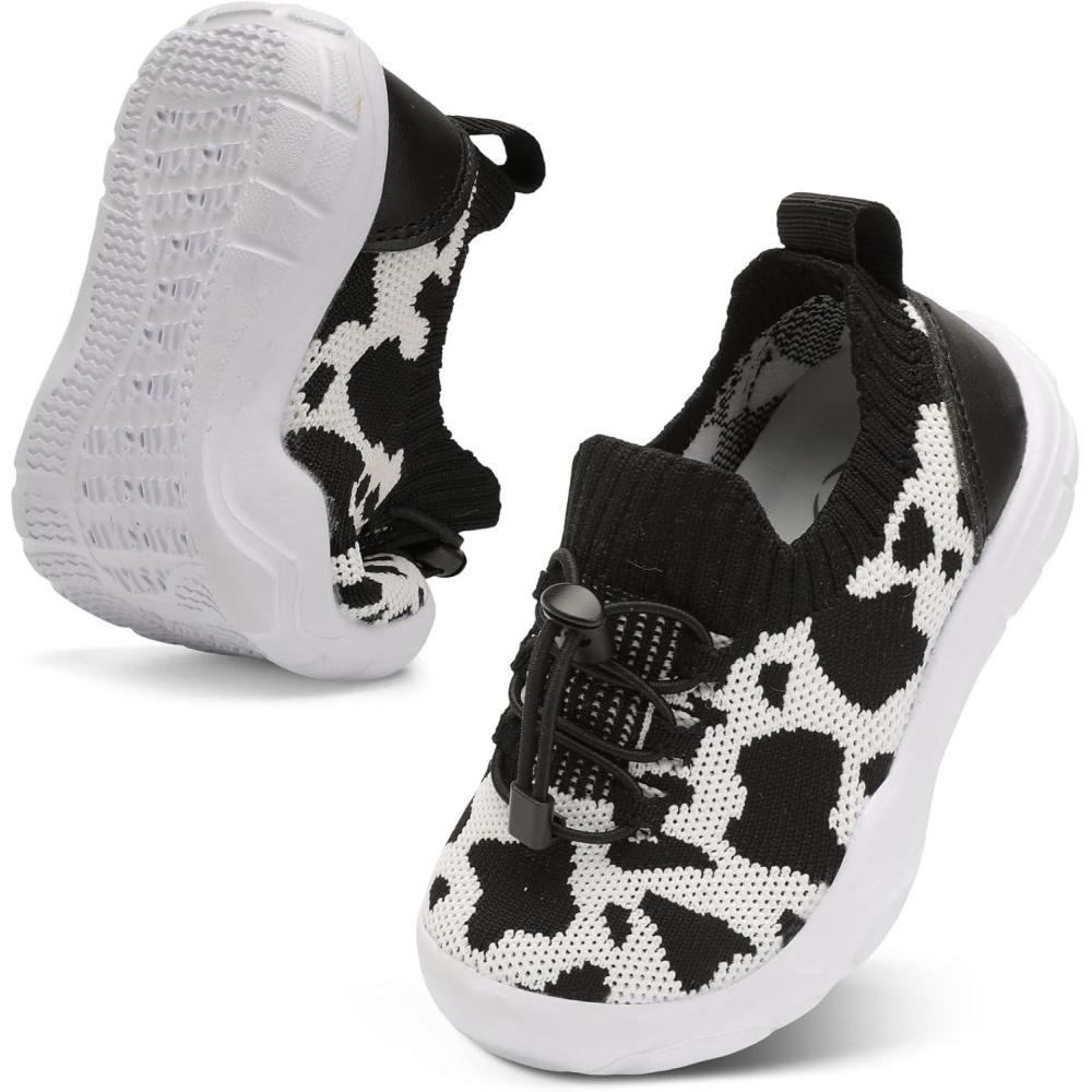 Scurtain Toddler Shoes Boys Girls Tennis Shoes Kids Barefoot Shoes Slip on Sneakers Breathable Walking Running Shoes(Cow)