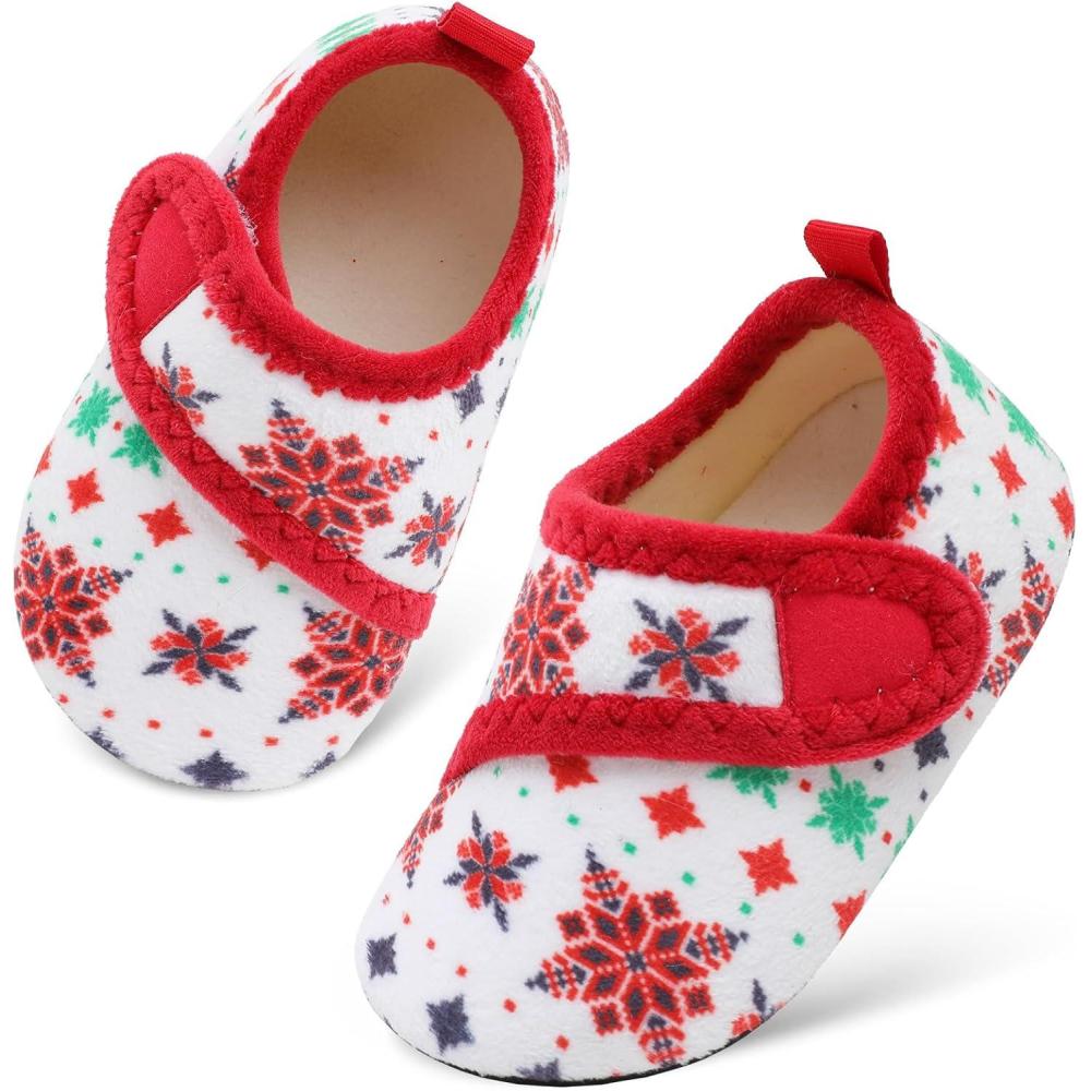 Scurtain Toddler Warm Winter House Slippers Baby Boys Girls Indoor Home Slippers Cozy Lightweight Non-Slip Shoes For Infant Kids Plush Linned(Snowflake)
