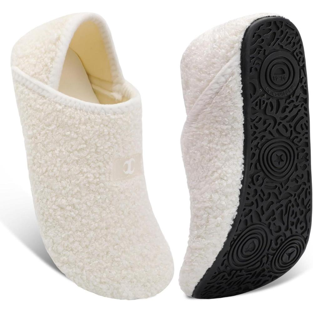 Scurtain House Slippers for Women Men Indoor Barefoot Slippers Socks Comfy Slip on House Shoes Cozy Furry Lightweight Non-Slip for Bedroom Travel Yoga(White)