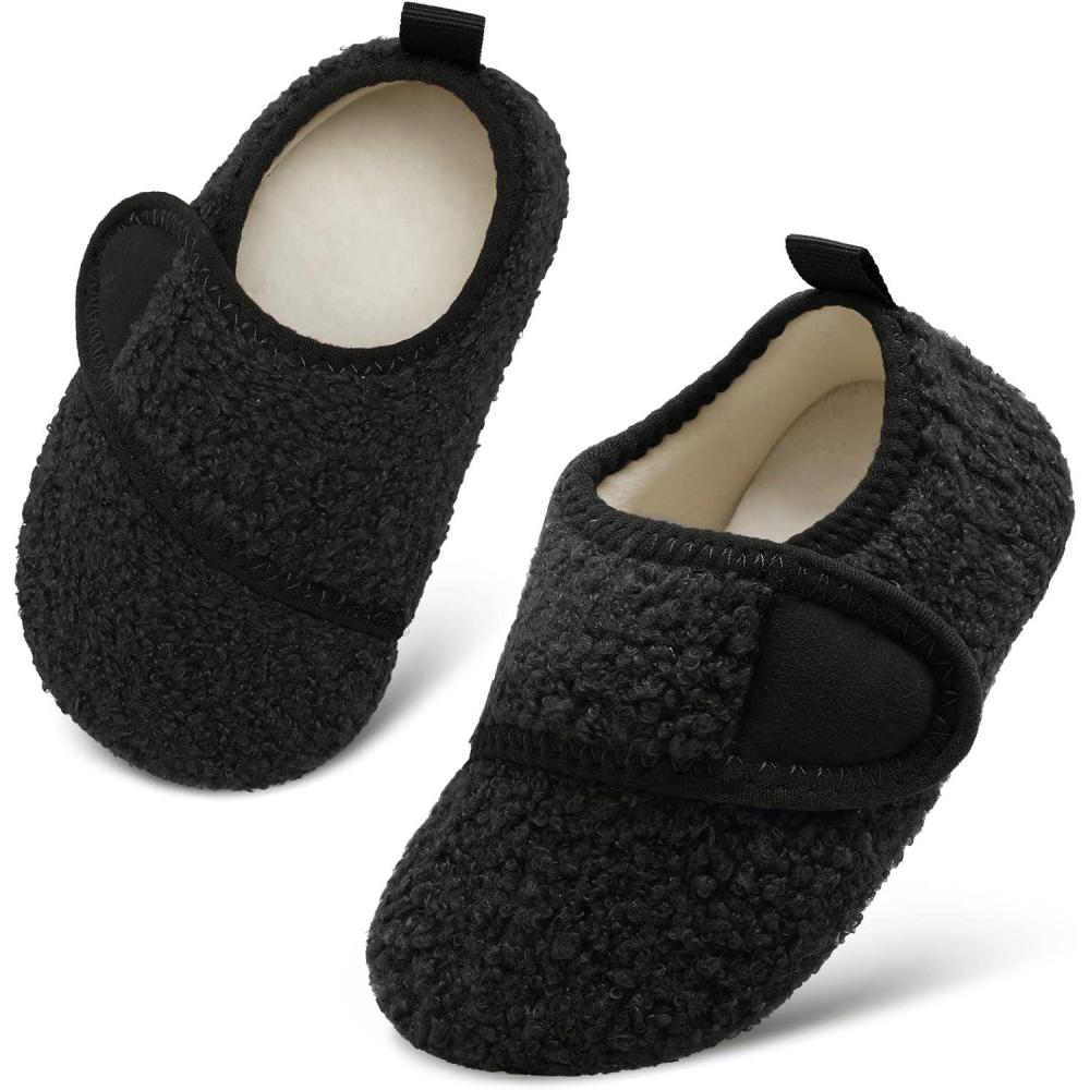 Scurtain Toddler Warm Winter House Slippers Baby Boys Girls Indoor Home Slippers Cozy Lightweight Non-Slip Shoes For Infant Kids Plush Linned(Plushblack)