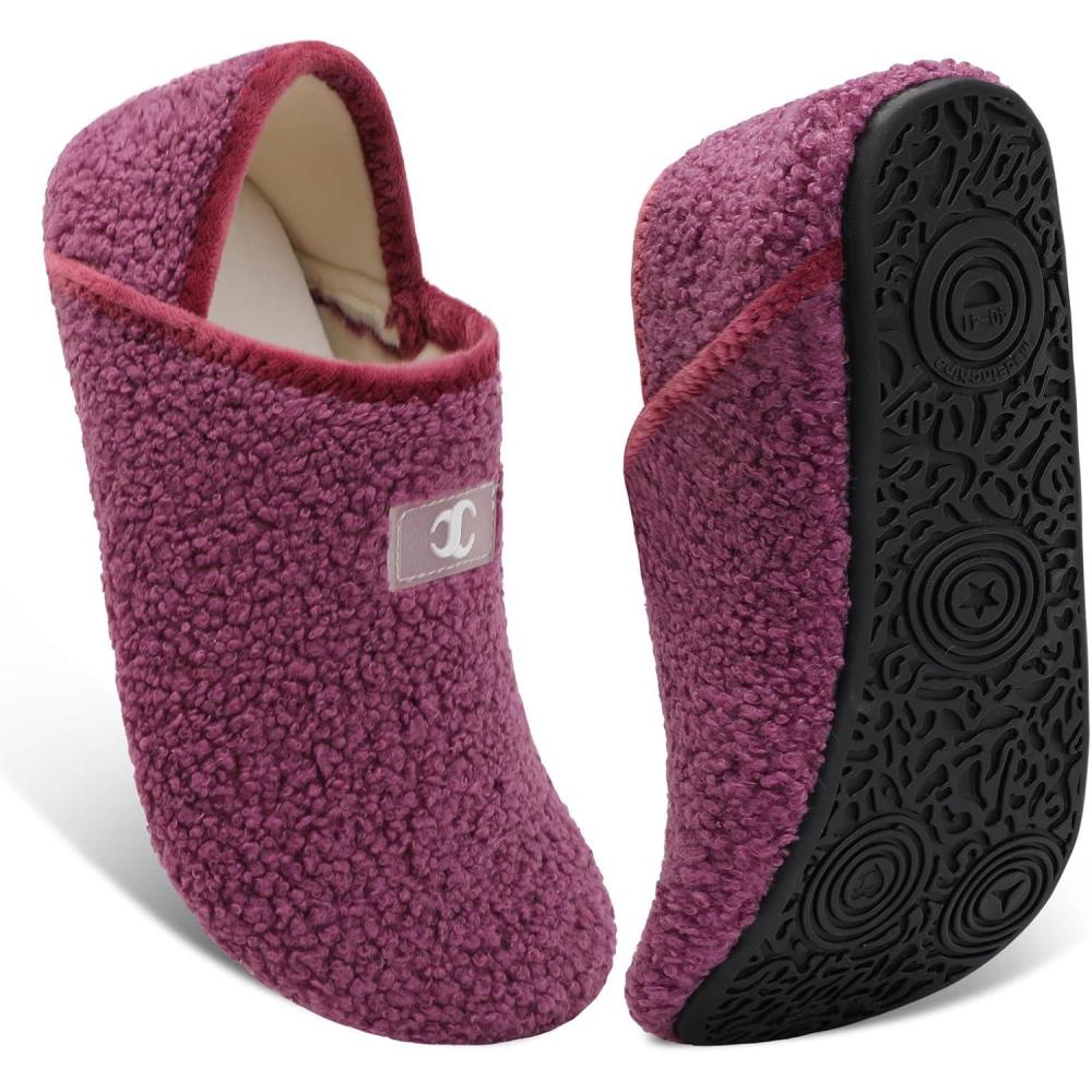 Scurtain House Slippers for Women Men Indoor Barefoot Slippers Socks Comfy Slip on House Shoes Cozy Furry Lightweight Non-Slip for Bedroom Travel Yoga(Purple)