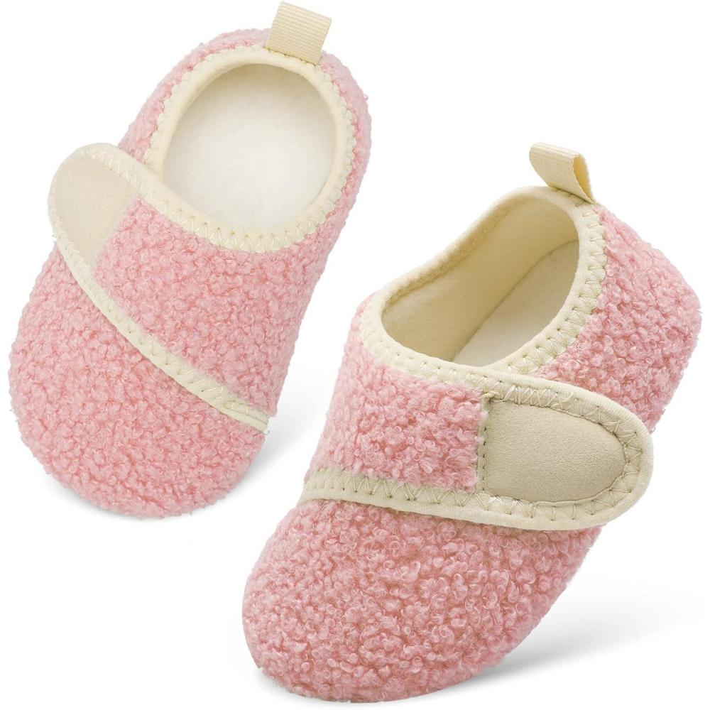 Scurtain Toddler Warm Winter House Slippers Baby Boys Girls Indoor Home Slippers Cozy Lightweight Non-Slip Shoes For Infant Kids Plush Linned(Plushpink)