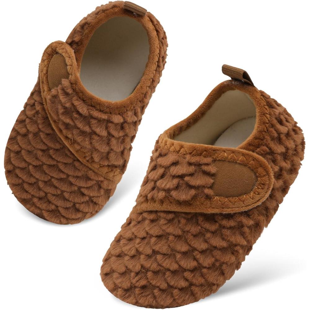 Scurtain Toddler Warm Winter House Slippers Baby Boys Girls Indoor Home Slippers Cozy Lightweight Non-Slip Shoes For Infant Kids Plush Linned(Brown Scale)